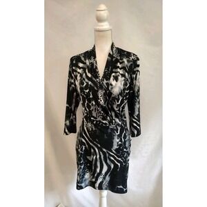 90's Vintage Chicos Dress Faux Wrap Silky Jersey Animal Print Black Chico 0 S 4